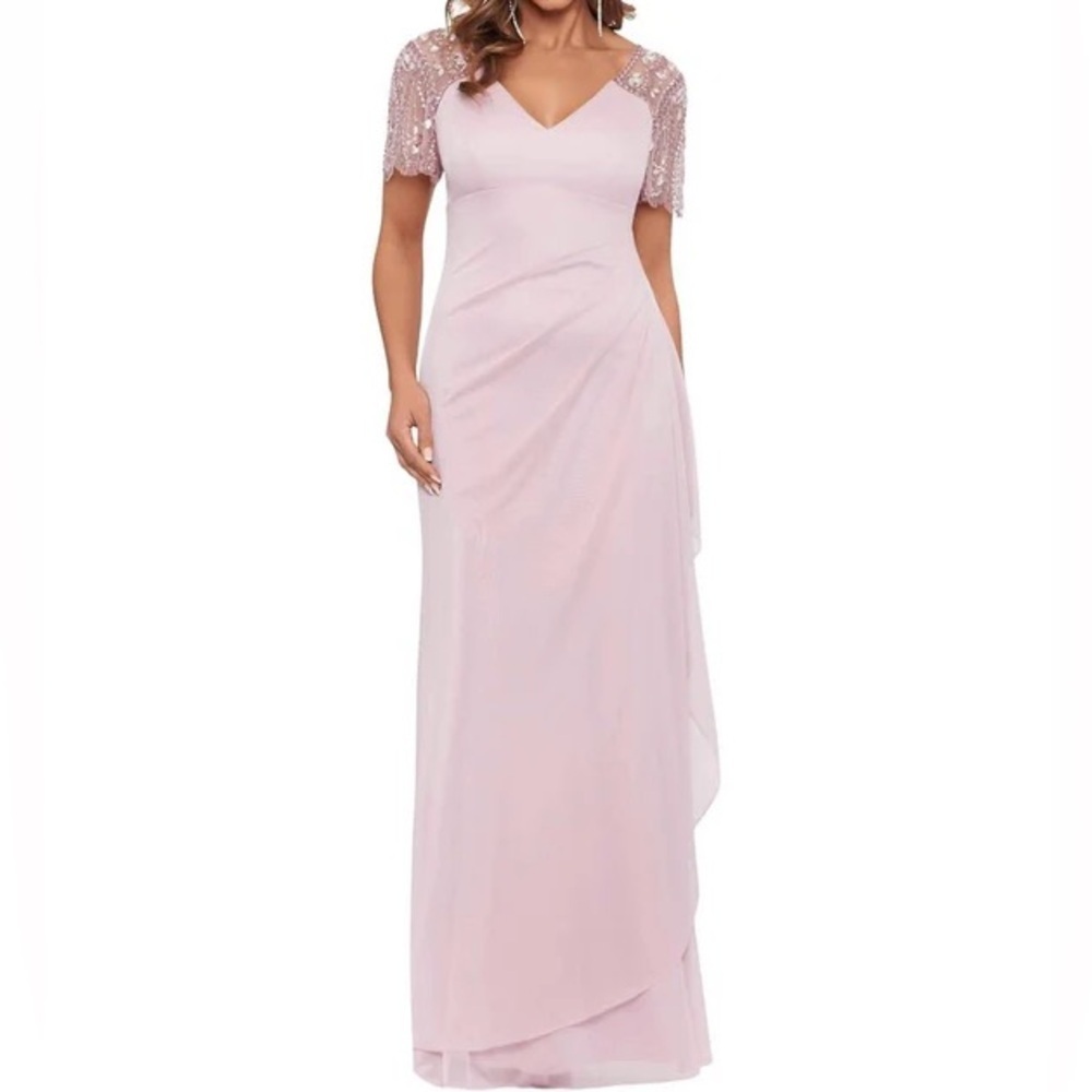 Sequin Sleeve V-Neck Maxi Dress in Light Pink